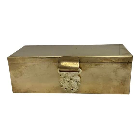 Mid 20th Century Rectangle Brass Keepsake Box With Floral Lid Handle Philippines - Picture 1 of 12